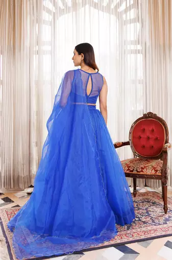 Dazzle Blue Organza Lehenga Set
