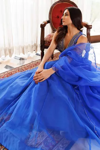 Dazzle Blue Organza Lehenga Set