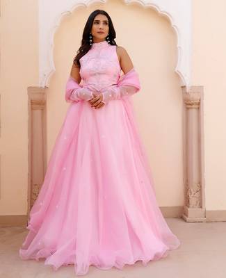 Soft Pink Organza Embroidered Lehenga Set 1