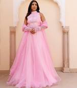 Soft Pink Organza Embroidered Lehenga Set