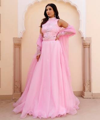 Soft Pink Organza Embroidered Lehenga Set 2