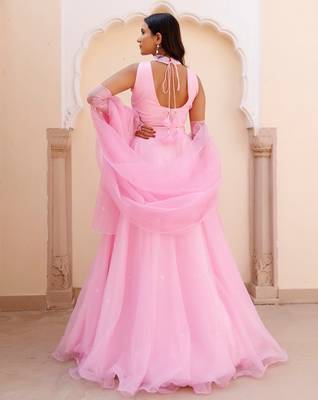 Soft Pink Organza Embroidered Lehenga Set 4