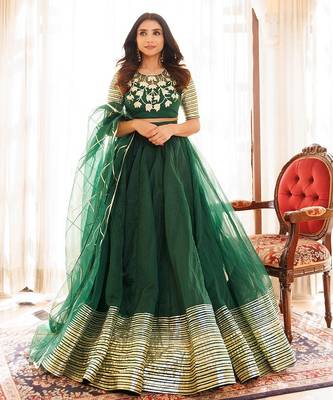 Emerald Green Organza Lehenga Set 1