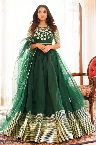 Emerald Green Organza Lehenga Set