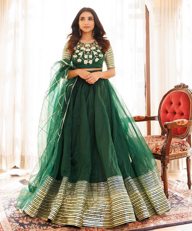 Emerald Green Organza Lehenga Set