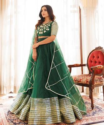 Emerald Green Organza Lehenga Set 2