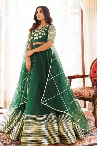 Emerald Green Organza Lehenga Set