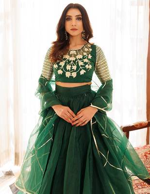 Emerald Green Organza Lehenga Set 3