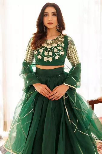 Emerald Green Organza Lehenga Set