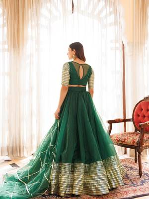 Emerald Green Organza Lehenga Set 4