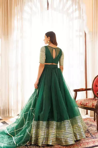 Emerald Green Organza Lehenga Set