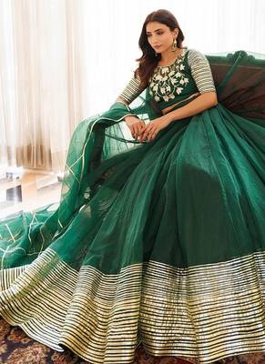 Emerald Green Organza Lehenga Set 5