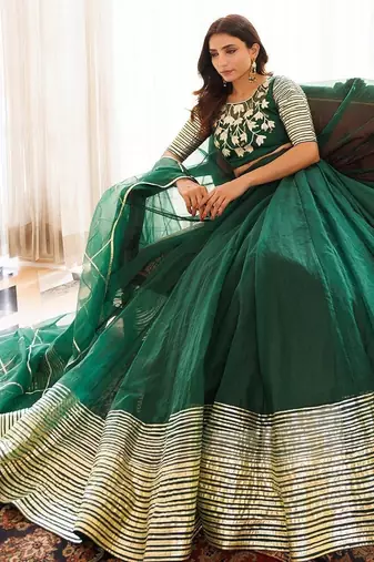 Emerald Green Organza Lehenga Set