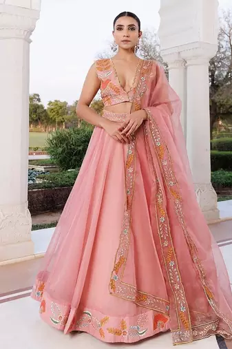 Peach Fuzz Embroidered Organza Lehenga Set