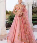 Peach Fuzz Embroidered Organza Lehenga Set