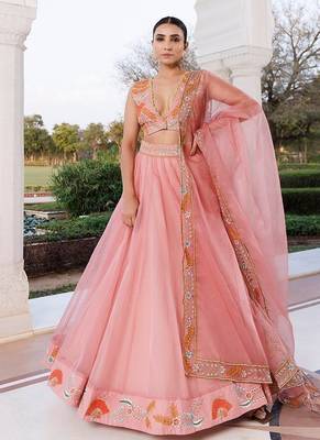 Peach Fuzz Embroidered Organza Lehenga Set 2