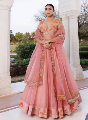 Peach Fuzz Embroidered Organza Lehenga Set 3