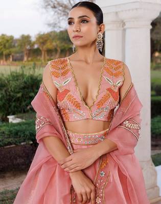 Peach Fuzz Embroidered Organza Lehenga Set 4