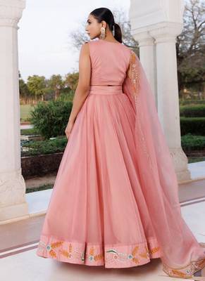 Peach Fuzz Embroidered Organza Lehenga Set 5