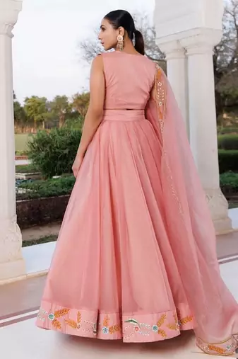Peach Fuzz Embroidered Organza Lehenga Set