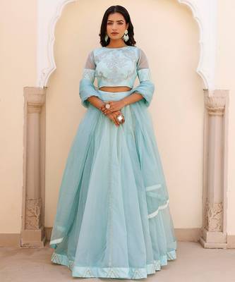 Aqua Blue Bay Organza Lehenga Set 1