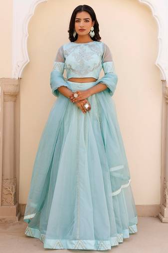 Aqua Blue Bay Organza Lehenga Set