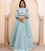 Aqua Blue Bay Organza Lehenga Set