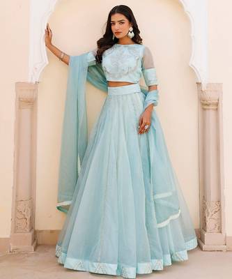 Aqua Blue Bay Organza Lehenga Set 2