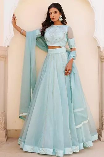 Aqua Blue Bay Organza Lehenga Set