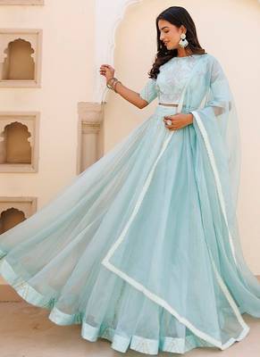 Aqua Blue Bay Organza Lehenga Set 3