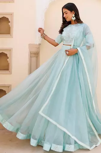 Aqua Blue Bay Organza Lehenga Set