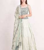 MINT GREEN EMBROIDERED WORK RAYON FABRIC LEHENGA CHOLI WITH DUPATTA.