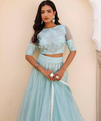 Aqua Blue Bay Organza Lehenga Set 4