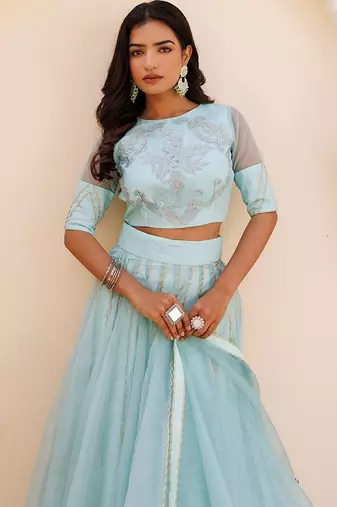Aqua Blue Bay Organza Lehenga Set