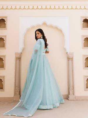 Aqua Blue Bay Organza Lehenga Set 5