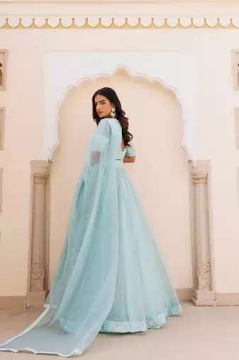 Aqua Blue Bay Organza Lehenga Set