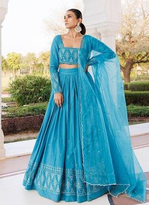 Heaven Mist Blue Cotton Lehenga Set 1