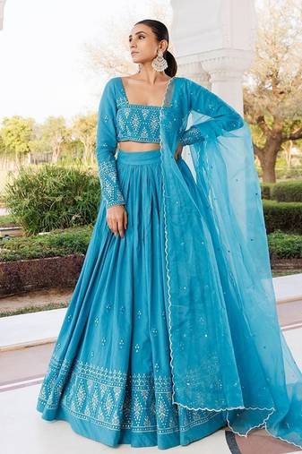 Heaven Mist Blue Cotton Lehenga Set