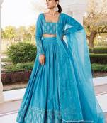 Heaven Mist Blue Cotton Lehenga Set