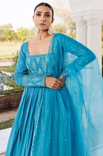 Heaven Mist Blue Cotton Lehenga Set
