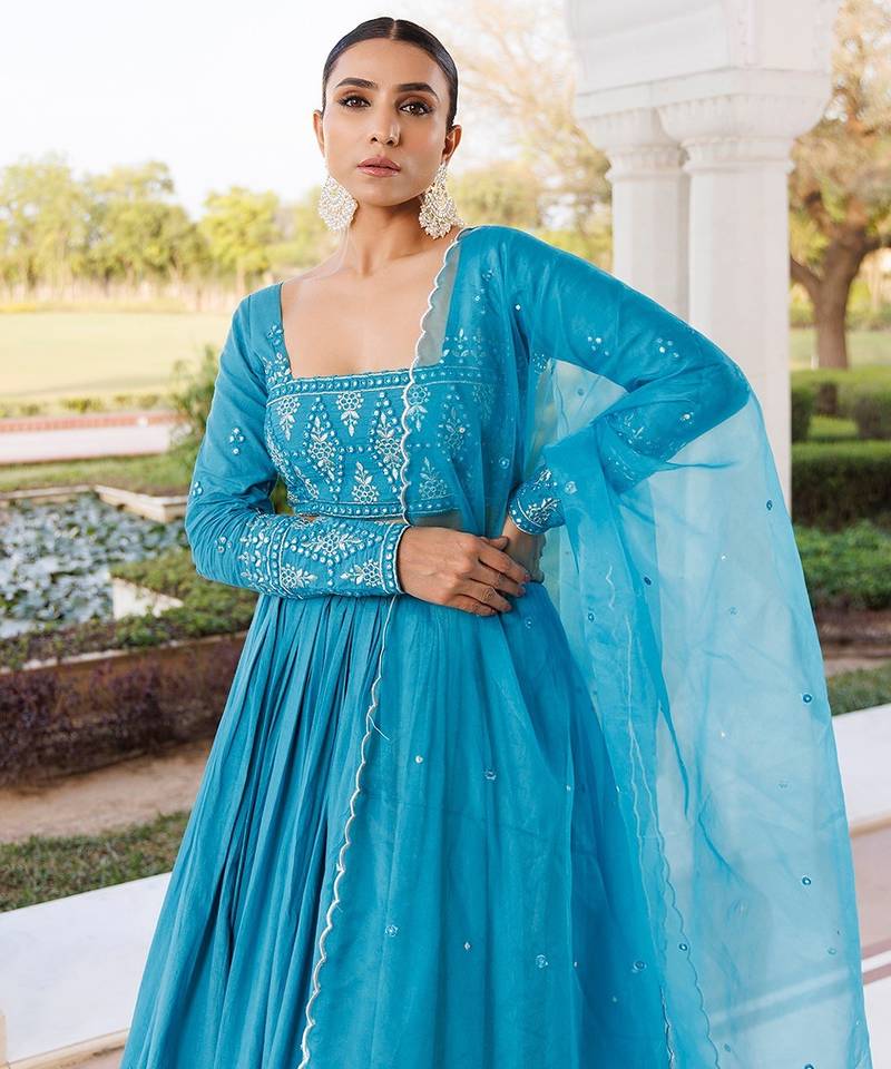 Heaven Mist Blue Cotton Lehenga Set