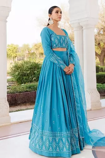 Heaven Mist Blue Cotton Lehenga Set