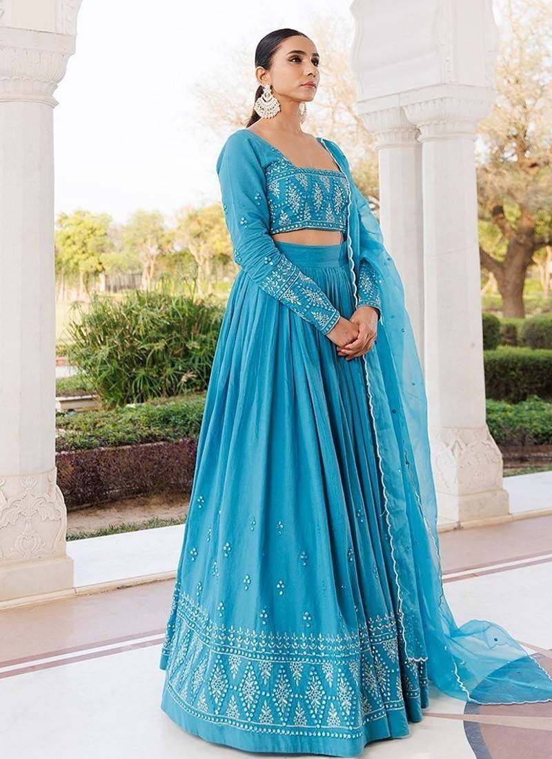 Heaven Mist Blue Cotton Lehenga Set