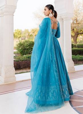 Heaven Mist Blue Cotton Lehenga Set 4