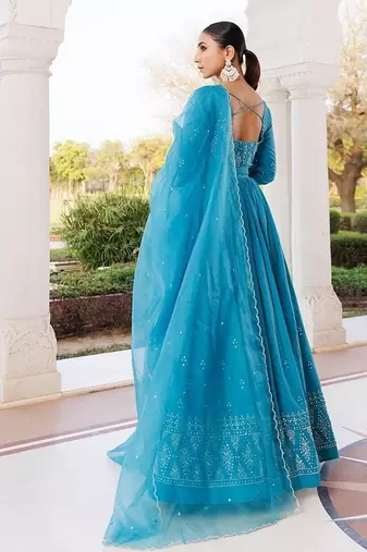 Heaven Mist Blue Cotton Lehenga Set