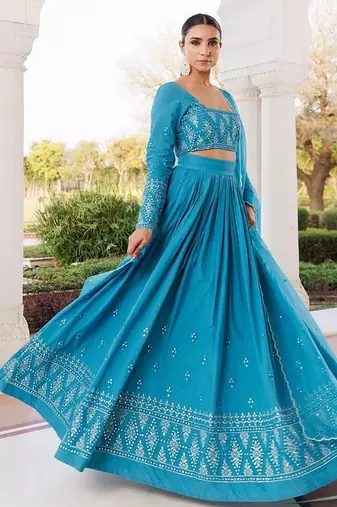 Heaven Mist Blue Cotton Lehenga Set