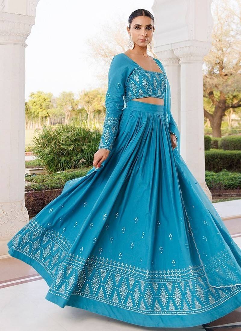 Heaven Mist Blue Cotton Lehenga Set