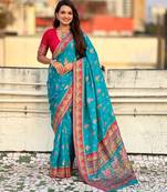 blue viscose silk saree with zari pattern