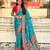 Blue viscose silk position print & zari weaving saree with contrast blouse piece