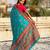 Blue viscose silk position print & zari weaving saree with contrast blouse piece